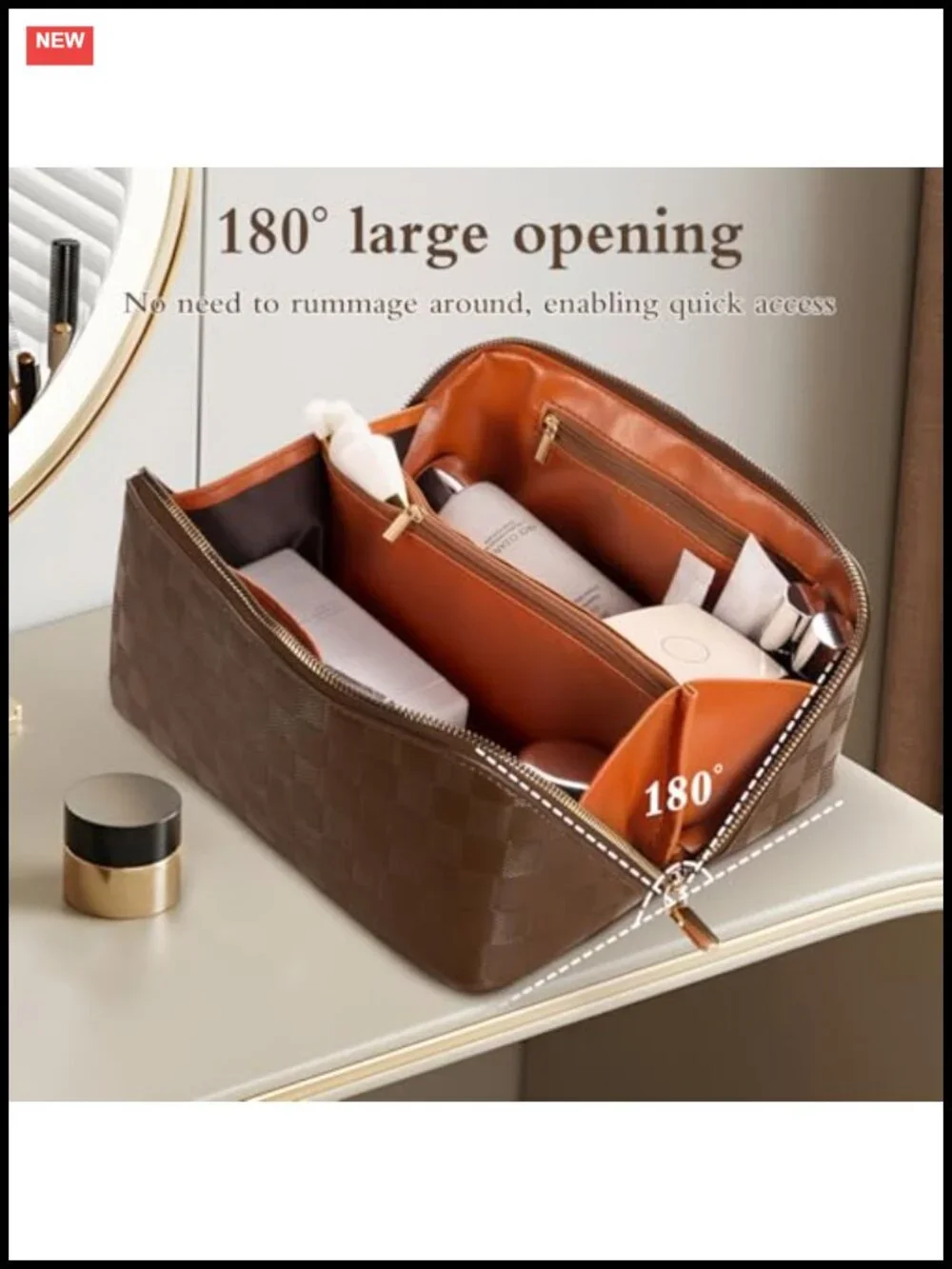 Large Capacity Waterproof Travel Makeup Bag Toiletry Organizer with Divider and
